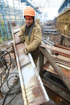 KHERSON REGION, UKRAINE - NOV 4:  Worker of JSC Kherson Shipyard, Kherson during open doors day on November 04, 2007 in Kherson region, Ukraine