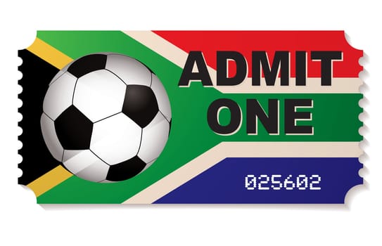 Ticket for football match in south africa with soccer ball