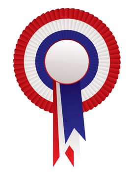 Red white and blue patriotic rosette award with ribbon