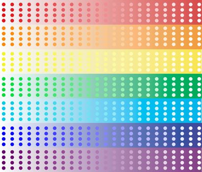 seven halftone banners in rainbow colors