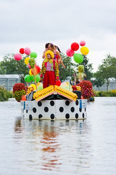 WESTLAND,THE NETHERLANDS - AUGUST 2009: Fabulous decorated boats in the spectacular annual Westland Floating Flower Parade August 02, 2010, Maasland, the Netherlands. 
