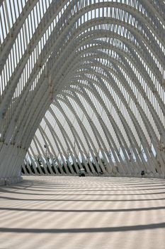 detail from modern metallic stucture of agora olympic stadium athens greece