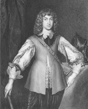 Prince Rupert of the Rhine (1619-1682) on engraving from the 1800s. Noted soldier, admiral, scientist, sportsman, colonial governor and amateur artist. Engraved by J.Cochran and published by J.F.Tallis, London & New York.