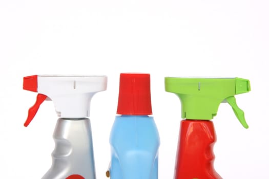 cleansing tools bottle and sprayers detail isolated with copy space