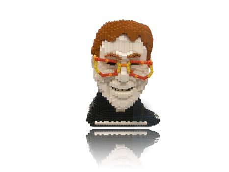 Statue of Elton John made of lego