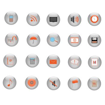 Image of various icons on silver buttons.