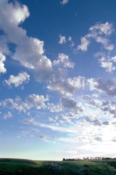 A prairie landscape with large sky.