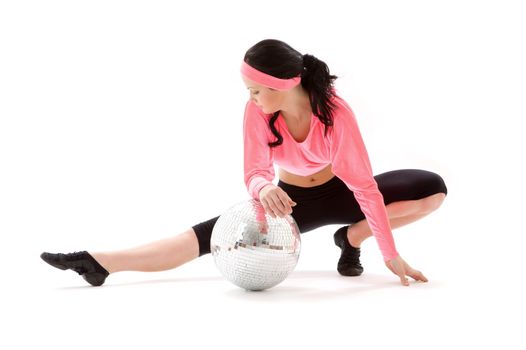 picture of dancer girl with glitterball over white