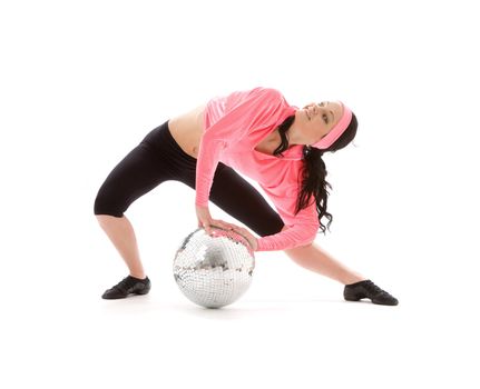 picture of dancer girl with glitterball over white