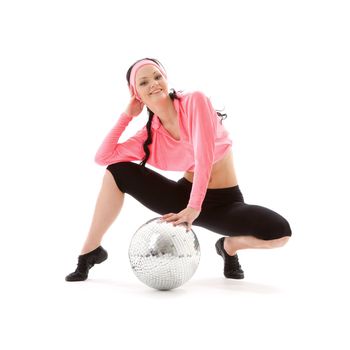 picture of dancer girl with glitterball over white