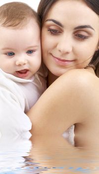 picture of happy mother with baby in water