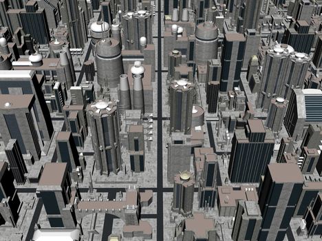 Render of dystopian city