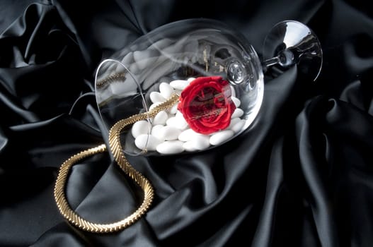 
Jewelry and other precious stones on black background fabric