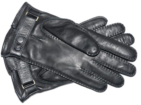 Leather black gloves isolated on a white background