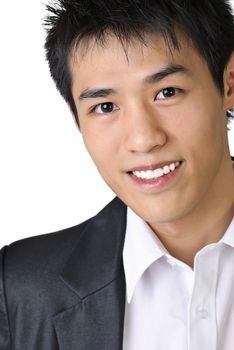 Closeup portrait of smart Asian young business man with smiling.