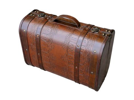 Old-style travel bag with a white background.