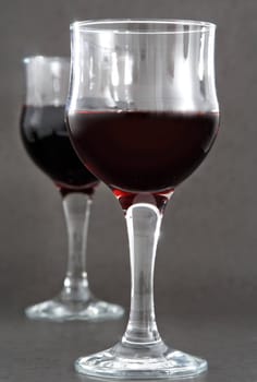 closeup on glass of red wine