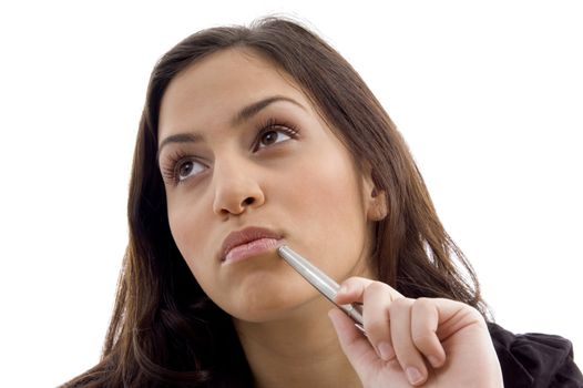 portrait of thinking young student on an isolated white background