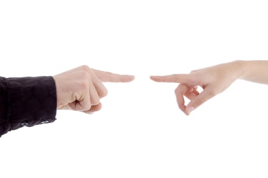 pointing hands of people against white background
