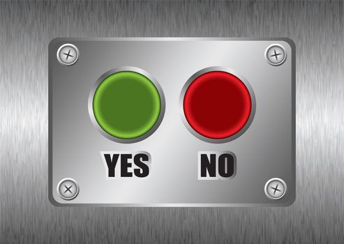 Yes no red and green buttons with brushed silver metal background