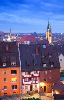 Skyline of the German city Nuremberg (Nürnberg) as seen from the castle hill.