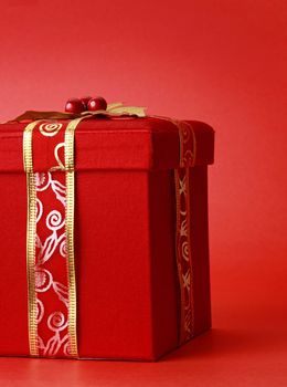 christmas gift box, red background