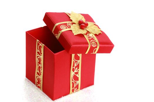 red christmas gift box, white background