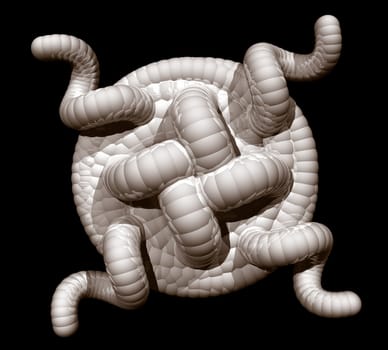 Abstract organic tentacles on black background - 3d illustration