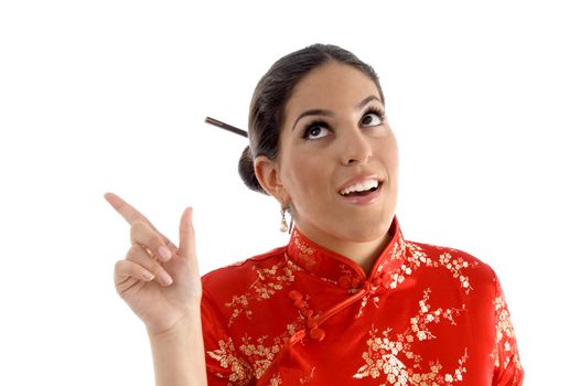 female getting an idea on an isolated white background