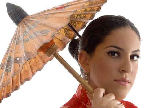 a fashionable japanese women with kimono on isolated background