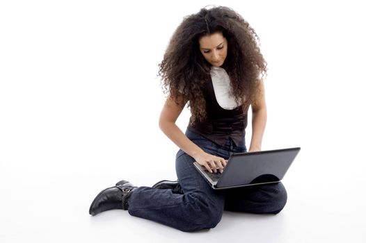 businesswoman working on notebook on an isolated background