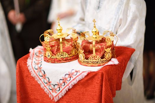 two wedding crowns in the church