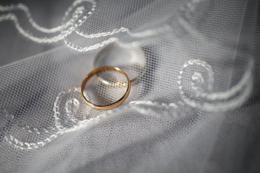 wedding rings and white veil