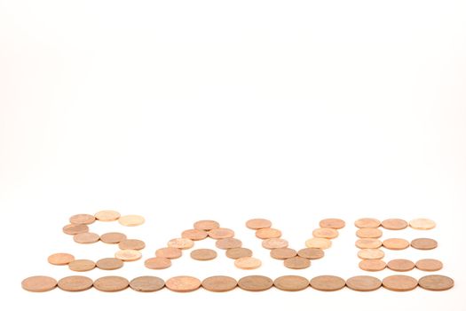 Pennies make the word save, underlined by twos.