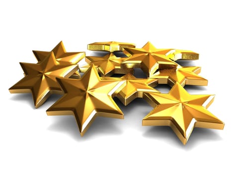 three dimensional golden stars with white background