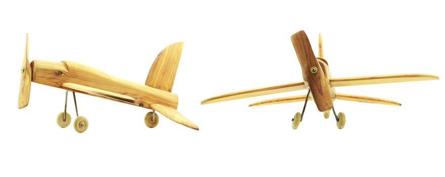 Wooden toy airplanes isolated on a white background. Clipping path included.