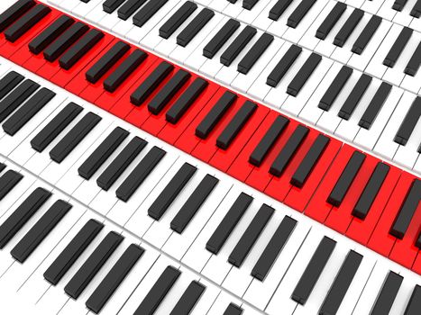 three dimensional close up of piano keys with white background