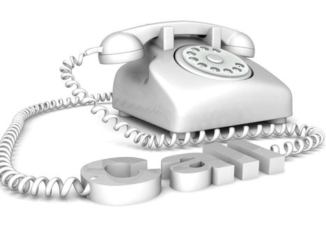 front view of three dimensional white telephone