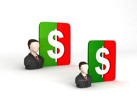 isolated three dimensional businessmen with dollar sign