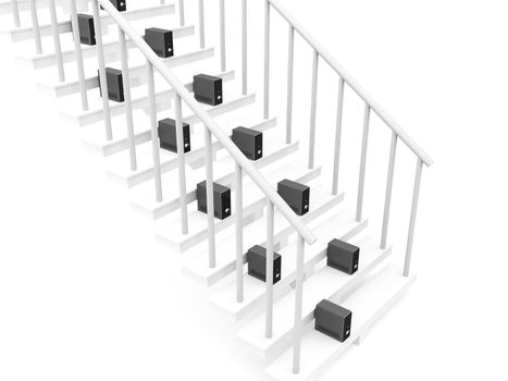 isolated three dimensional cpu on stairs on an isolated white background