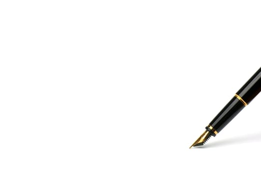 Side view of fountain pen with golden nib.