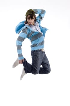 cool guy jumping on an isolated white background