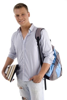 standing student wishing goodluck on an isolated white background