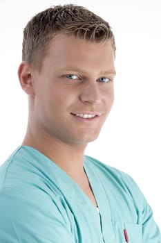 smiling young doctor with white background