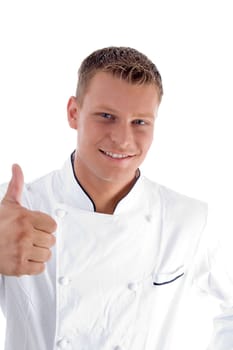 smiling male with thumbs up on an isolated white background