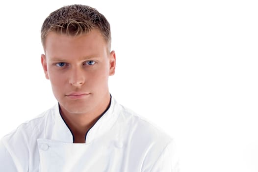 serious male cook against white background