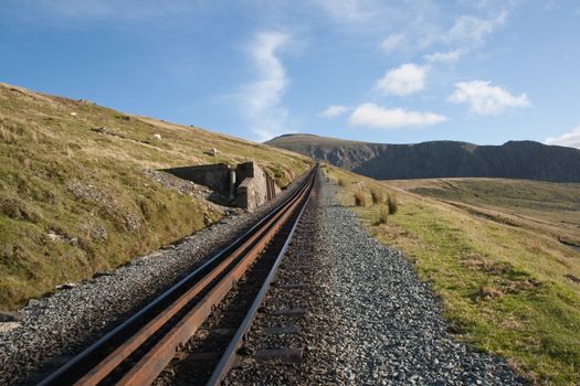 Mountain railway line, Snowdon, Wales.