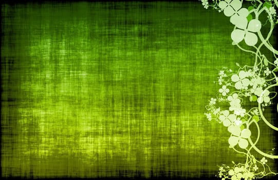 Green Grunge Design Texture with Flower Vines