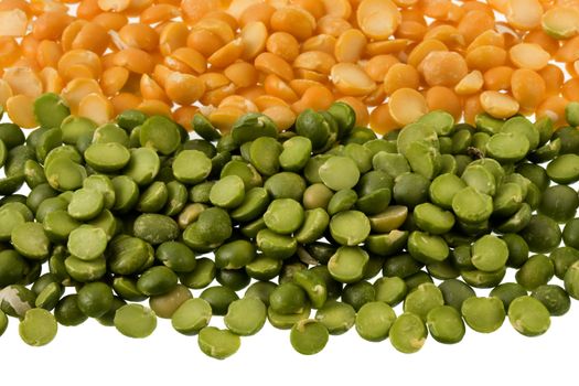 green and yellow split pea isolated on white