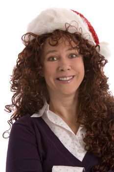 Mature woman with a christmas hat on pulling a face